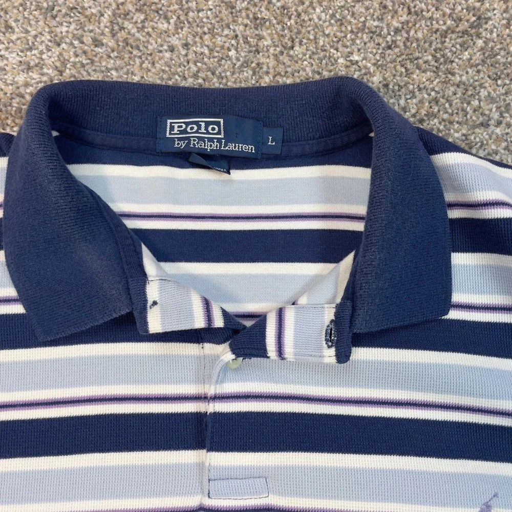 Polo Ralph Lauren Striped Polo Shirt Mens‎ Large Blue White Purple Pony Cotton
